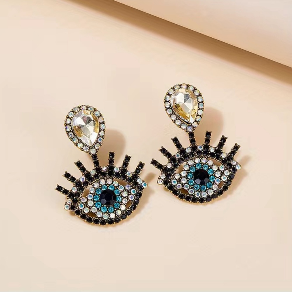 New dangle crystal metal evil eye dangle earrings hamsa fashion bold glam party
